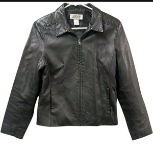 ALFANI Women's Black Vtg Y2K Genuine Leather Minimalist Casual Work Jacket SZ M